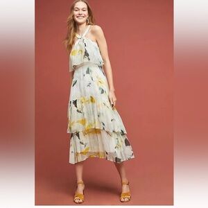 Anthropologie women’s Garden Party Dress Floral Ruffle Size 12 midi preloved